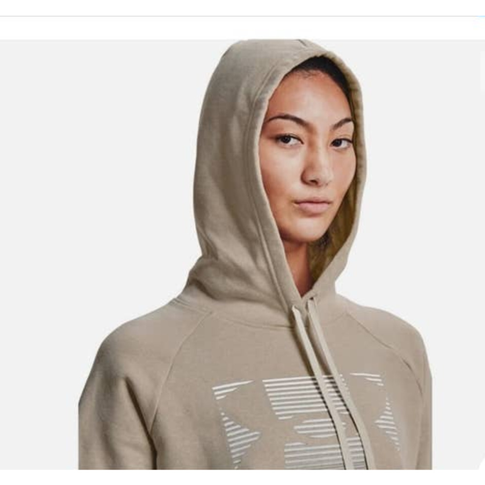 UNDER ARMOUR Womens Logo Cotton Hoodie Ultra Soft Fleece Oxford Oatmeal Sz Small